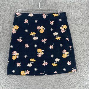 LOFT Skirt Womens 10 Black Multi Floral Mini Straight Pencil Knit Stretch Office